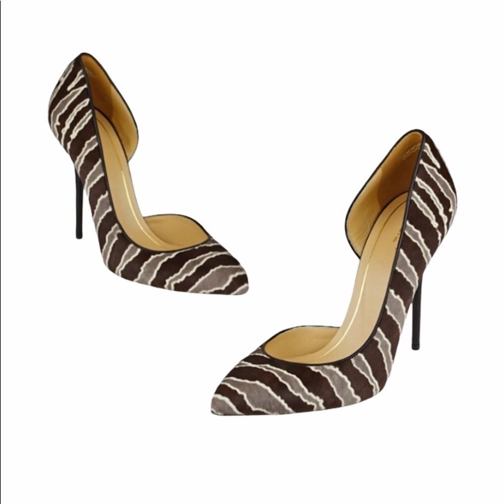 Gucci Brown and Cream Zebra-Print Pointed-Toe Stilettos - Picture 6 of 16